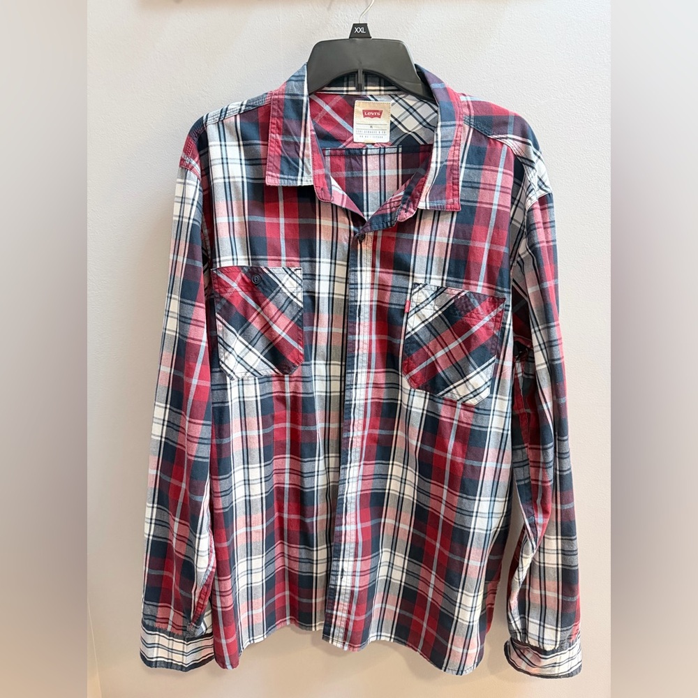 Levi's Men's Red and Blue Plaid Button Down Shirt